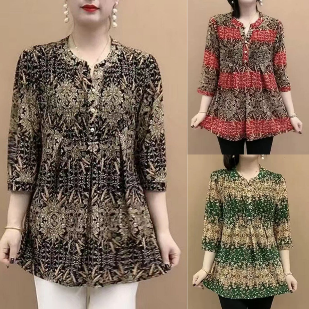 【30%OFF】🔥🔥✨️🍁【XL-4XL】Camisa de seda de hielo con cuello en V y botones elásticos, cómoda, talla grande, 2025