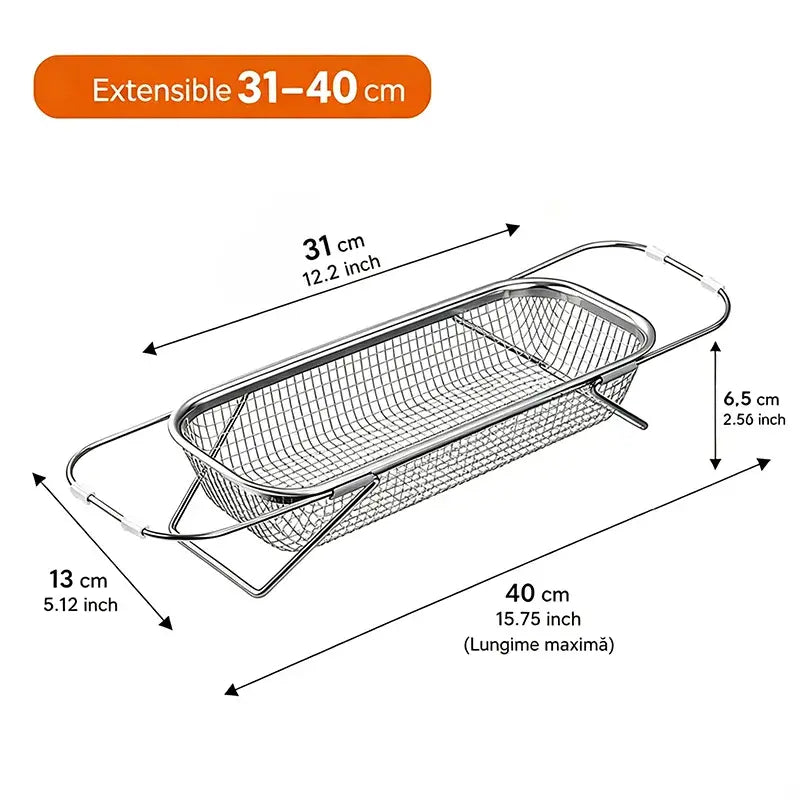 🧺 Escurridor de acero inoxidable extensible para fregadero – Bandeja plegable multiusos para verduras, frutas y vajilla 🍎