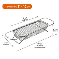 🧺 Escurridor de acero inoxidable extensible para fregadero – Bandeja plegable multiusos para verduras, frutas y vajilla 🍎