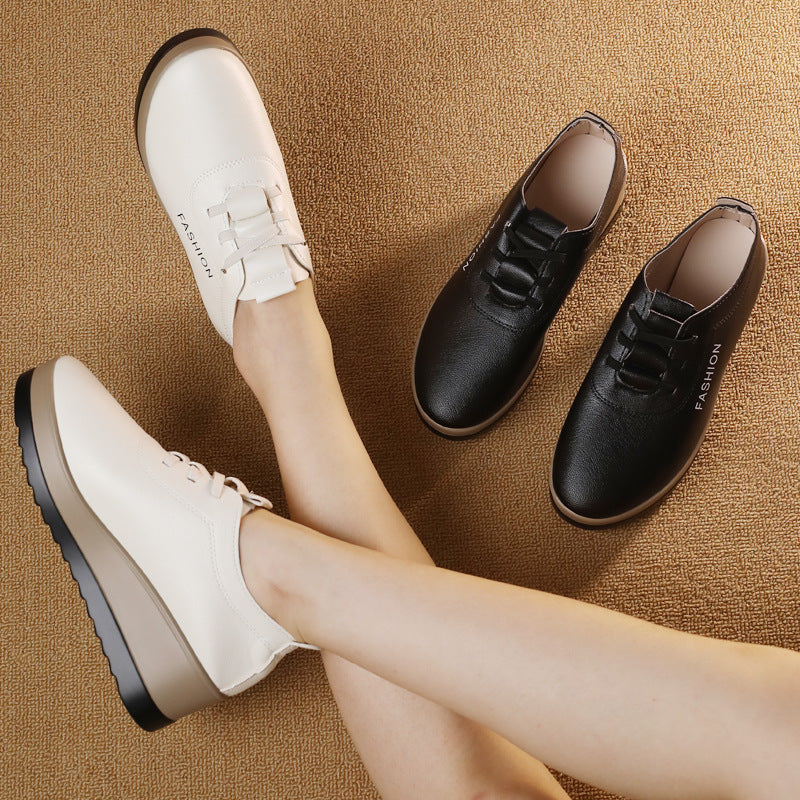 🔥【35-42】Zapatos de piel para mujer con suela gruesa, nueva tendencia de otoño