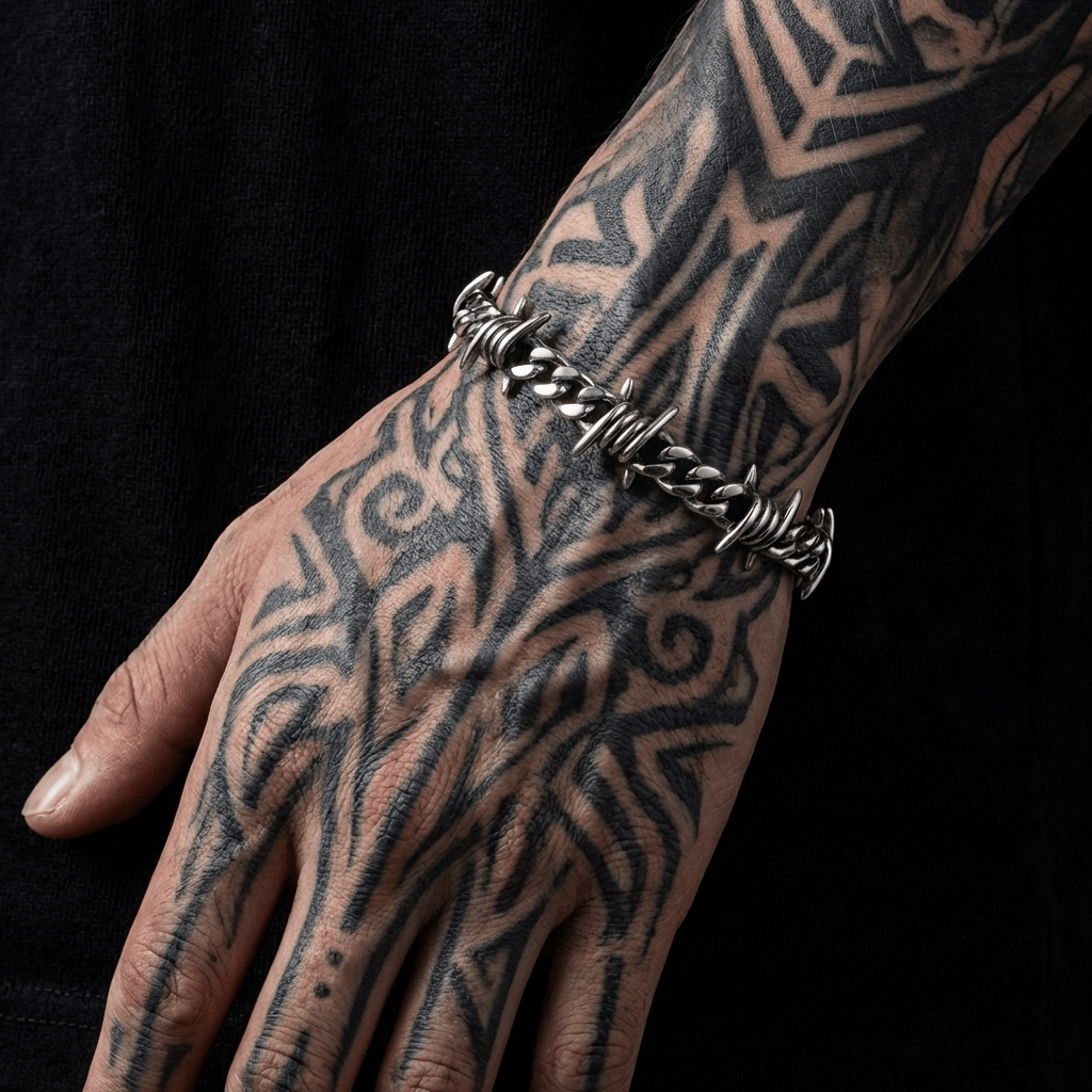 🔥【Compra 1 y llévate 1 gratis】🔥Pulsera cubana para hombre con diseño de espinas, estilo hip hop europeo y americano.
