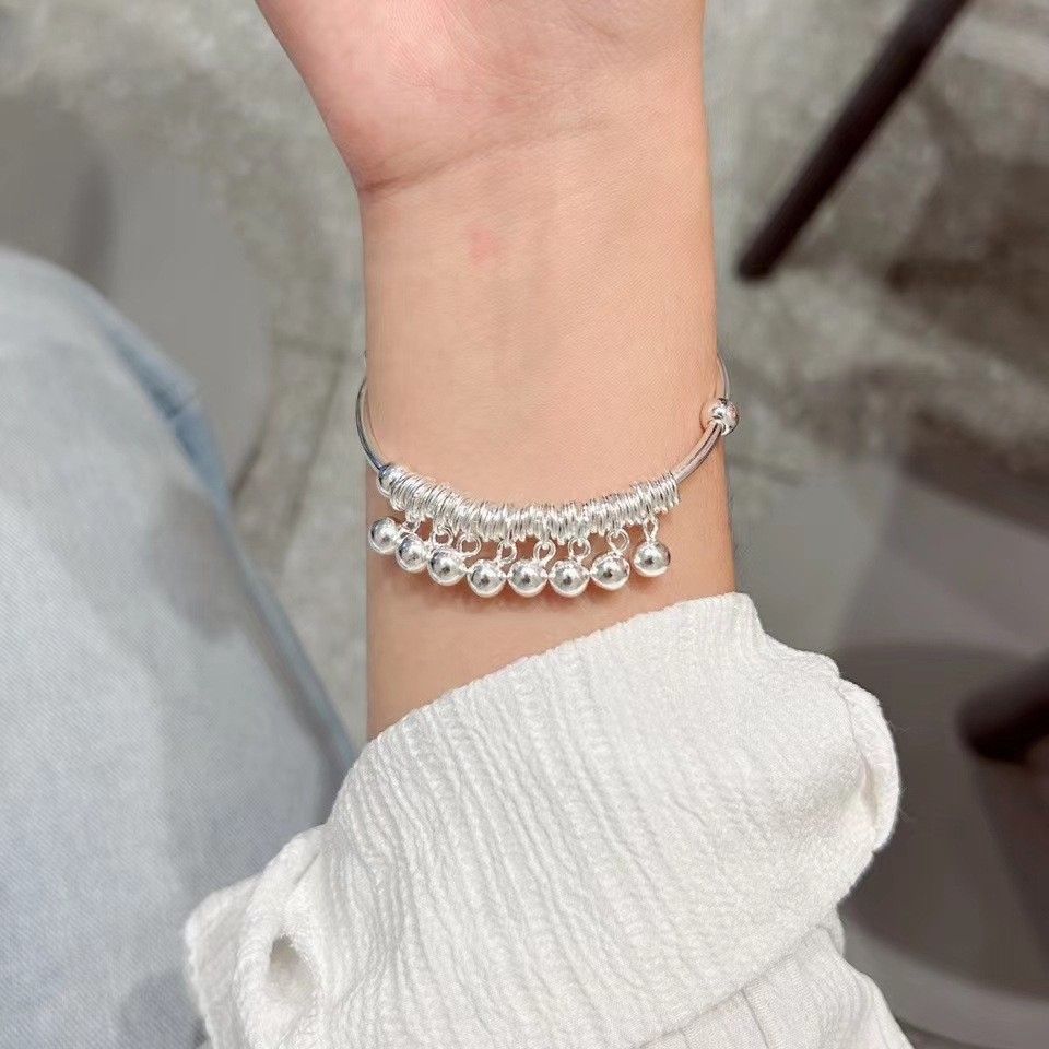 ✨Brazalete de plata de ley 925 con múltiples anillos y campana, estilo étnico, moderno y exquisito.