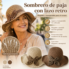 🎀 50% de descuento 👒 Sombrero de paja vintage tejido a mano para mujer con lazo – transpirable y plegable