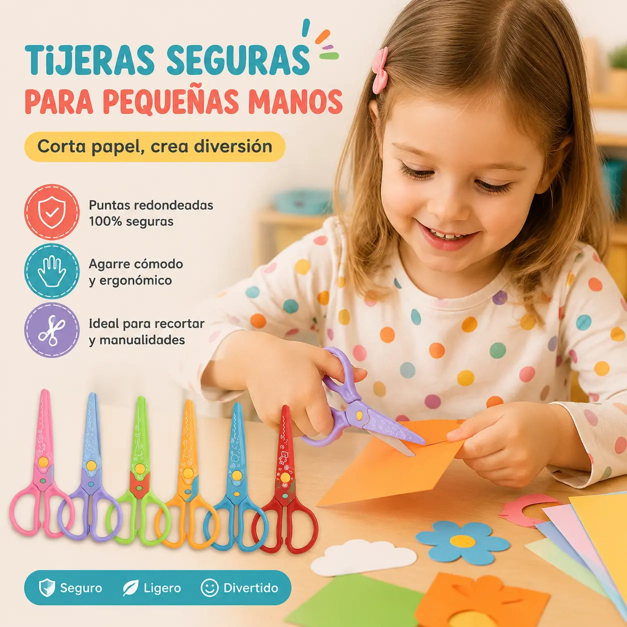 🥰【6 piezas - 6 formas diferentes】✂️🌈Tijeras de seguridad para niños (para proyectos de bricolaje)