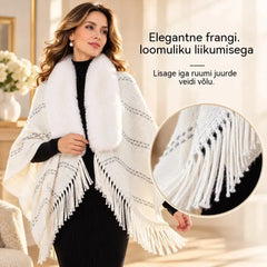 Karuskrae ja tuttidega kootud pontšo 🧣 Elegantne ja soe sall-keep naistele – sügis/talv ❄️ Mitmekülgne, avara lõikega rõivaese, mis toob esile kauni silueti ✨