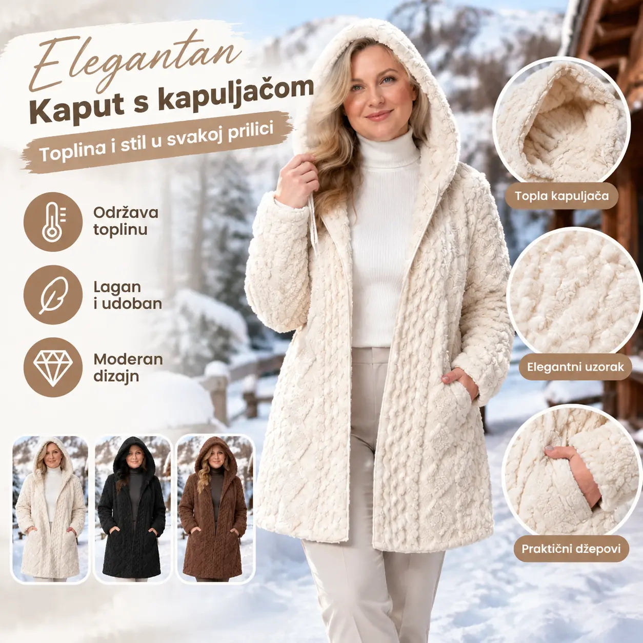 🤍✨【Veličina: S–2XL】Ženska topla majica s kapuljačom — meka i udobna, savršen izbor za jesen i zimu.