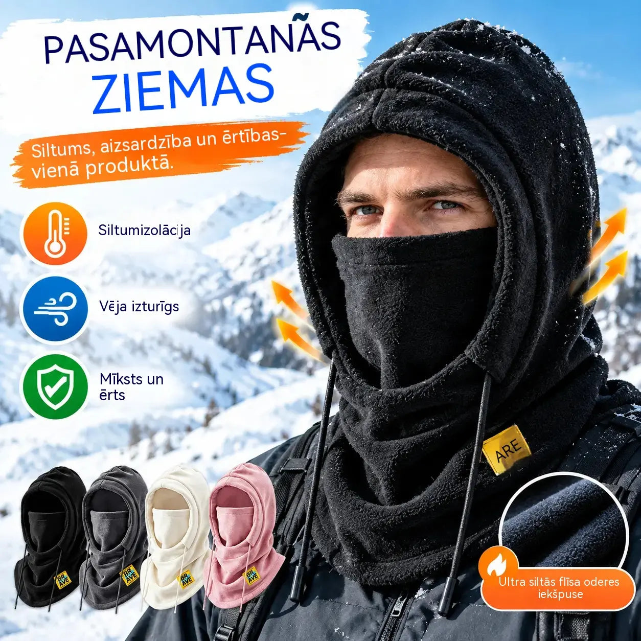 ❄️Pilnībā nosedzoša siltināta cepure ar flīsa oderi, kas nodrošina siltumu temperatūrā līdz -20 grādiem pēc Celsija. ⛷️ Ideāli piemērota slēpošanai, braukšanai ar motociklu un aktivitātēm brīvā dabā.