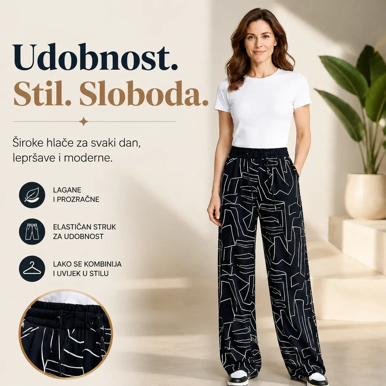 👖Ženske hlače visokog struka od ledeno svile – široki kroj, plus veličine 40-100 kg – prozračne hlače širokih nogavica za ljeto