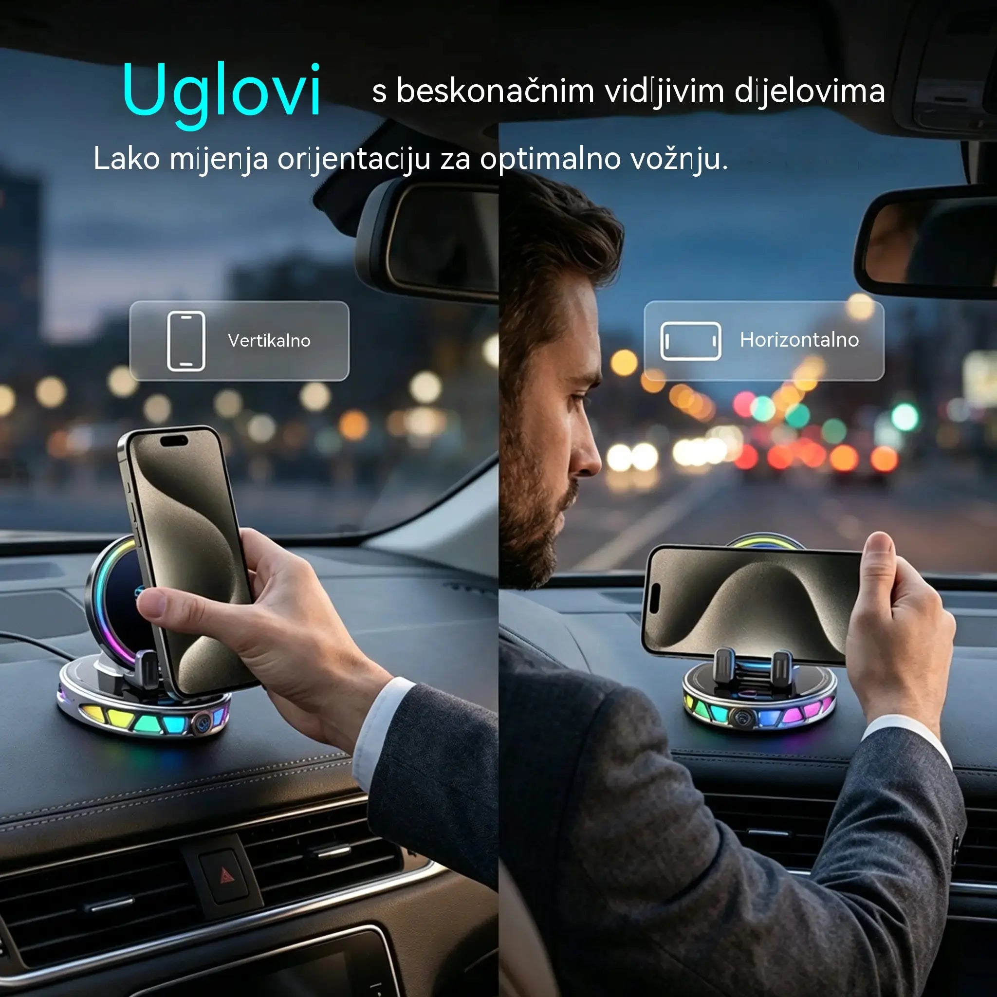 📱 RGB nosač za automobil s automatskim stezanjem i bežičnim punjenjem od 15 W