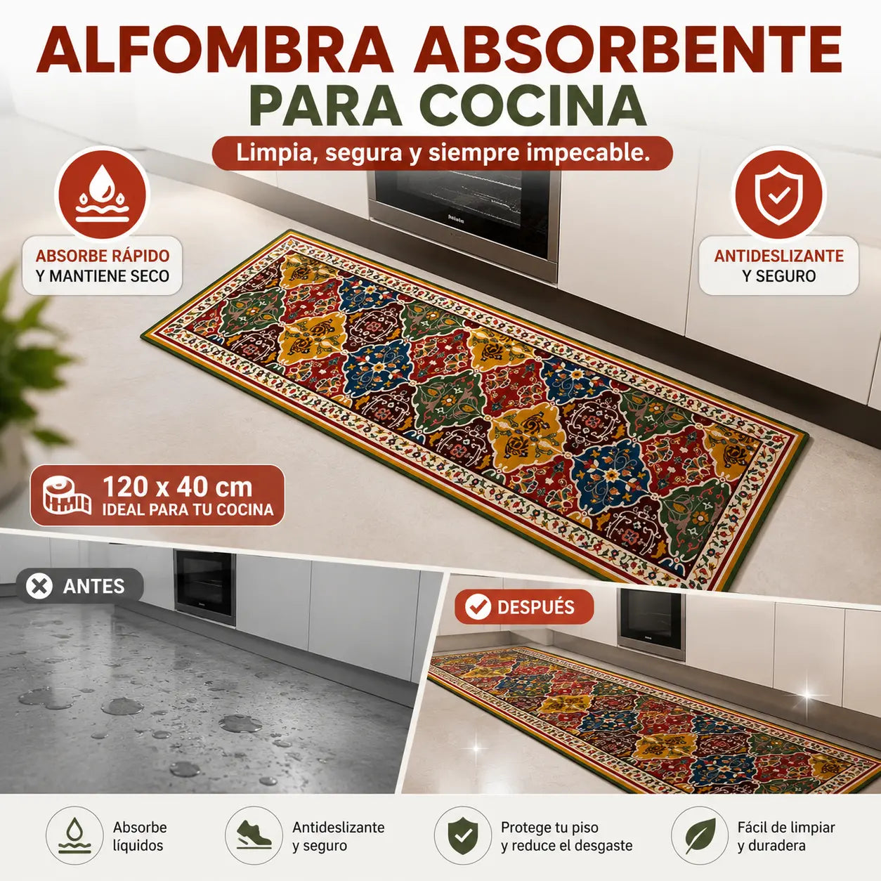 【40*60+40*120cm】De uso común en casa🔥Alfombrilla superabsorbente