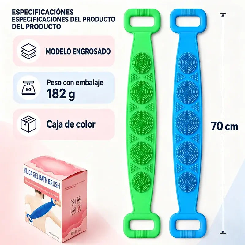 🔥2 piezas🔥🛁 Guante de Baño de Silicona de Doble Cara – Exfoliante Corporal Extra Largo para Limpiar Fácilmente la Espalda