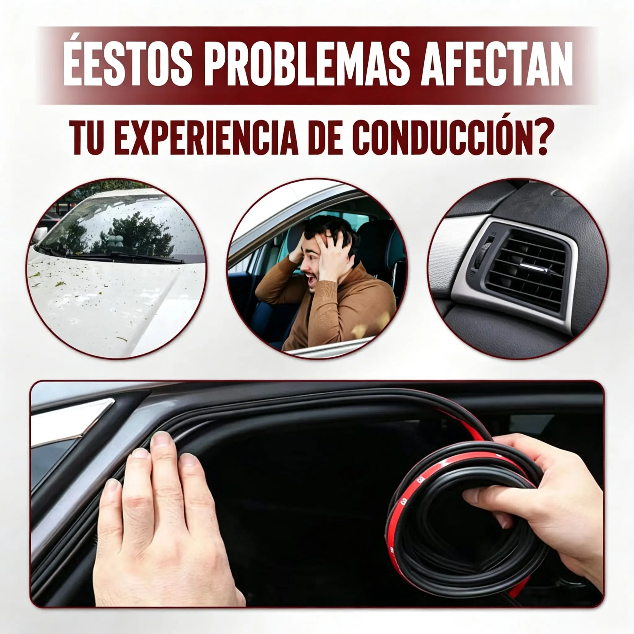 🚗🔇 Tira de Sellado Automotriz de 5 Orificios | Aislamiento Acústico, Antipolvo e Impermeable | Con Adhesivo para Puertas, Capó y Maletero ✨