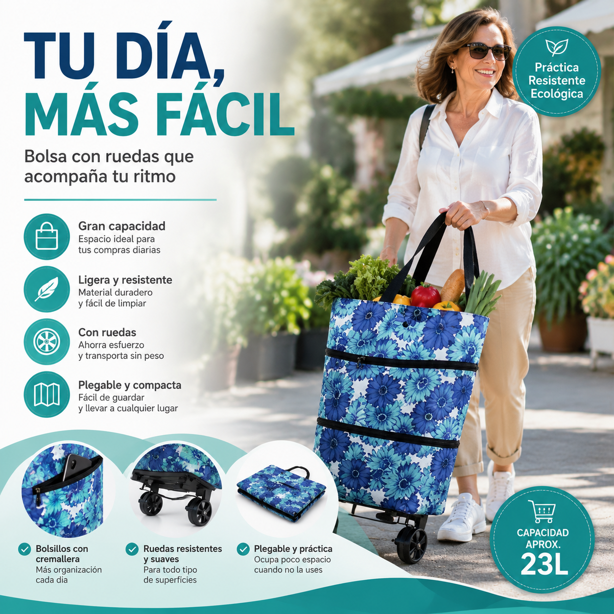 🛒 Carrito de compras plegable 2 en 1 – Tu aliado ligero y multifunción 🛍️✨
