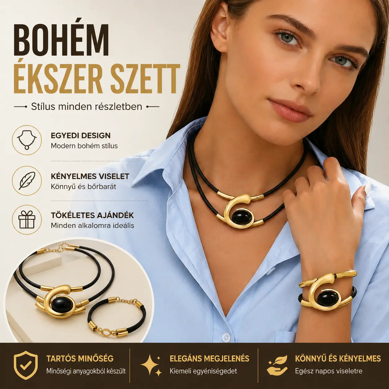 ✨🔥【Vásárolj egyet, kapsz egyet ingyen】Bohém stílusú drágaköves nyaklánc + karkötő szett