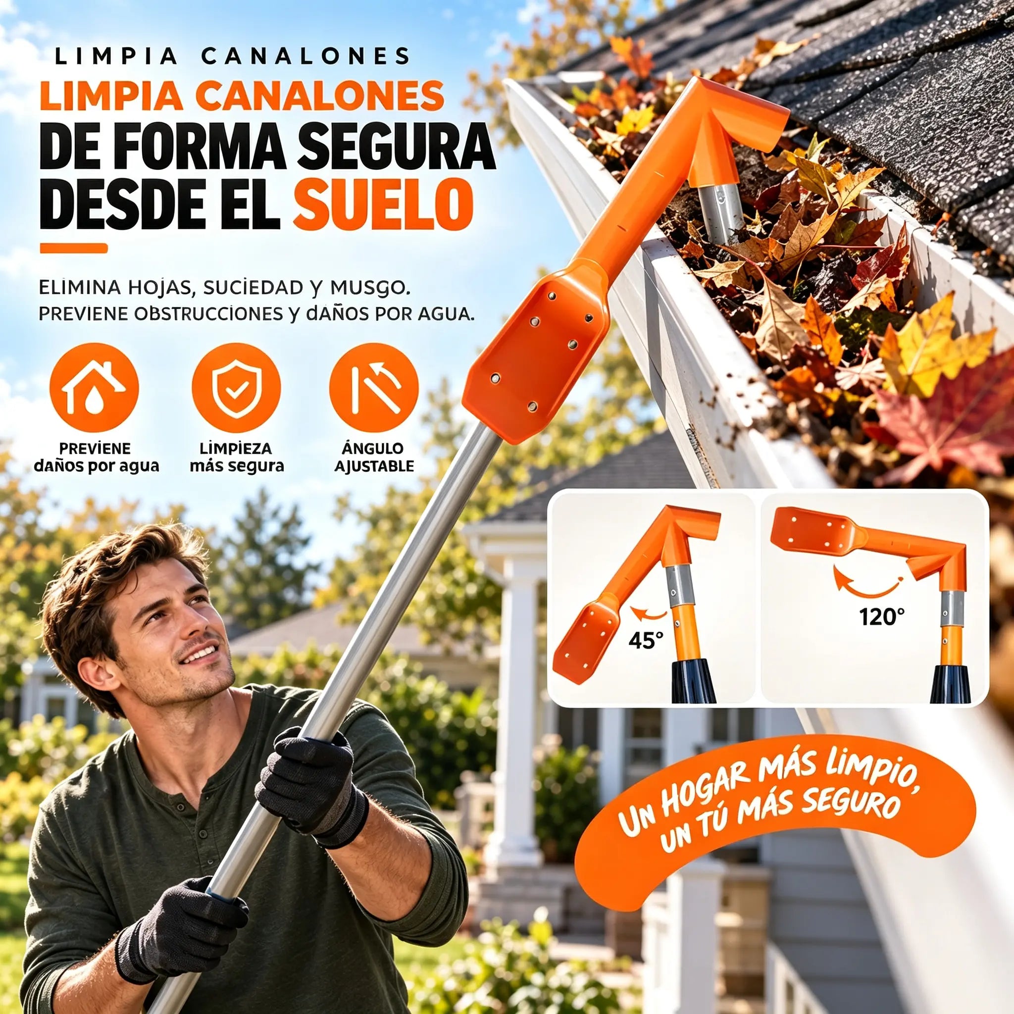 🧹🌿 Limpiador Profesional de Canalones y Drenajes – Sin Escalera, Ideal para Hojas y Residuos 🏡