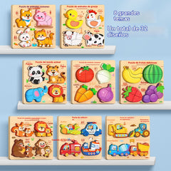 🔥【1 juego de 4 estilos】👧🏻🧩 Rompecabezas 3D de madera Montessori para educación infantil