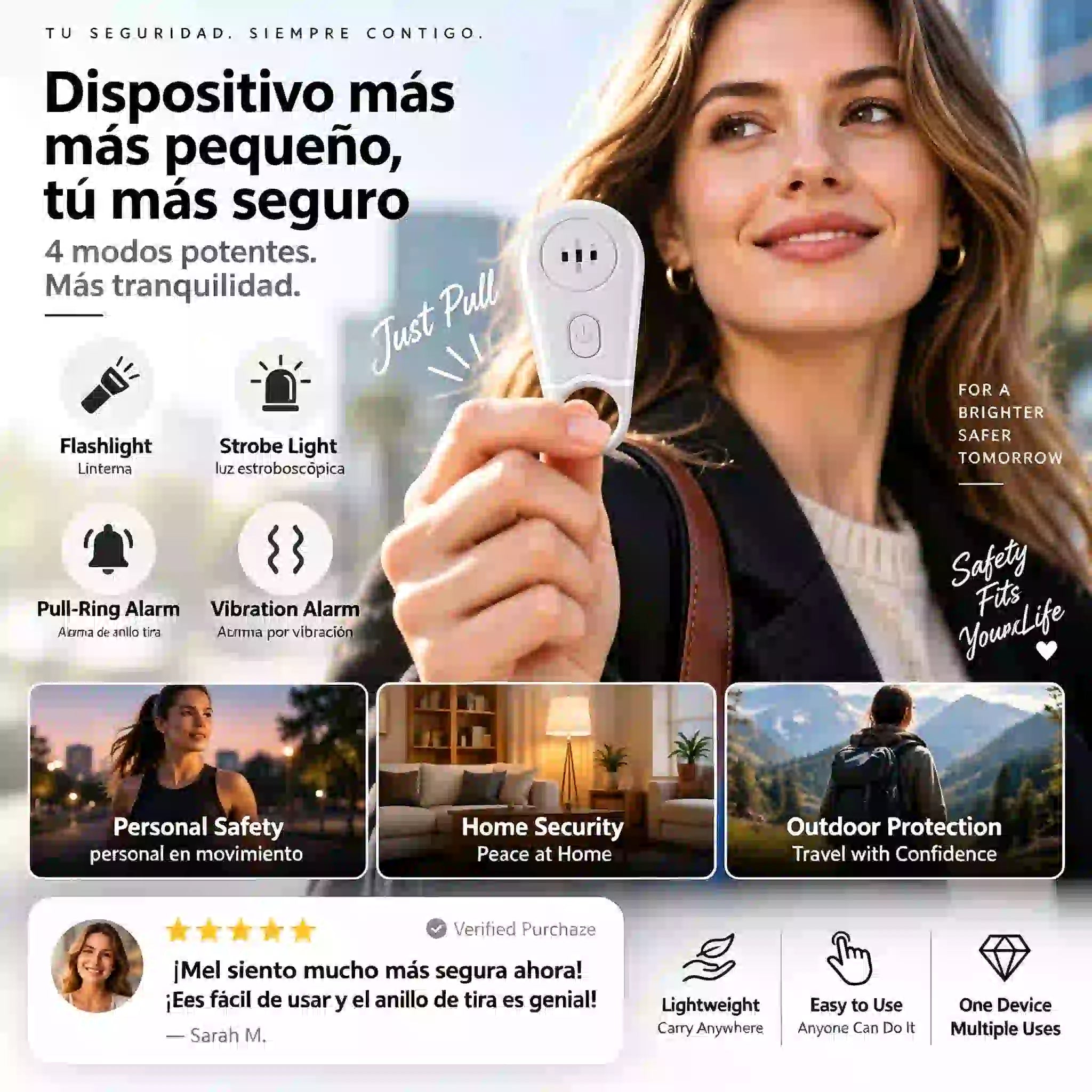 🚨🔦 Llavero de Alarma de Seguridad Personal 130dB | Sirena de Emergencia con Modo por Vibración, Linterna Recargable y Luz Estroboscópica | Para Mujeres, Mayores, Viajes y Hoteles 🛡️