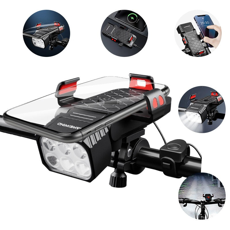 ⏳【Último día con 50% de descuento】🚲💡Luz multifuncional 4 en 1 para bicicleta: bocina, luz y soporte para teléfono, recargable.