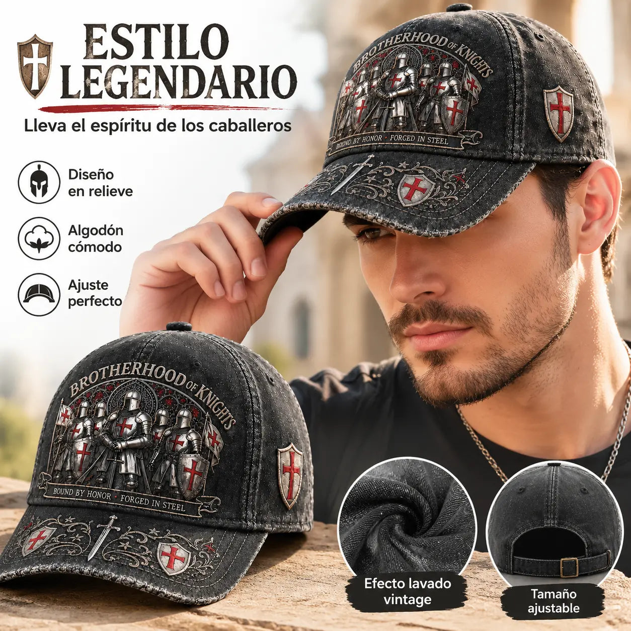 🛡️🧢Gorra de béisbol Guardian Knight, ajustable, transpirable y con protección solar.