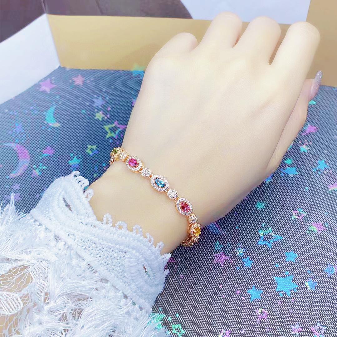 💖✨Nueva pulsera de oro de 18 quilates con piedras de colores