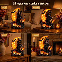 🎃🔮 Lámpara de Bruja y Luna Llena – Estatua Gótica Decorativa, Regalo Ideal 🌙 🎃