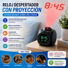 ⏰ Reloj proyector multifunción — hora, alarma, temperatura y clima en tu pared o techo