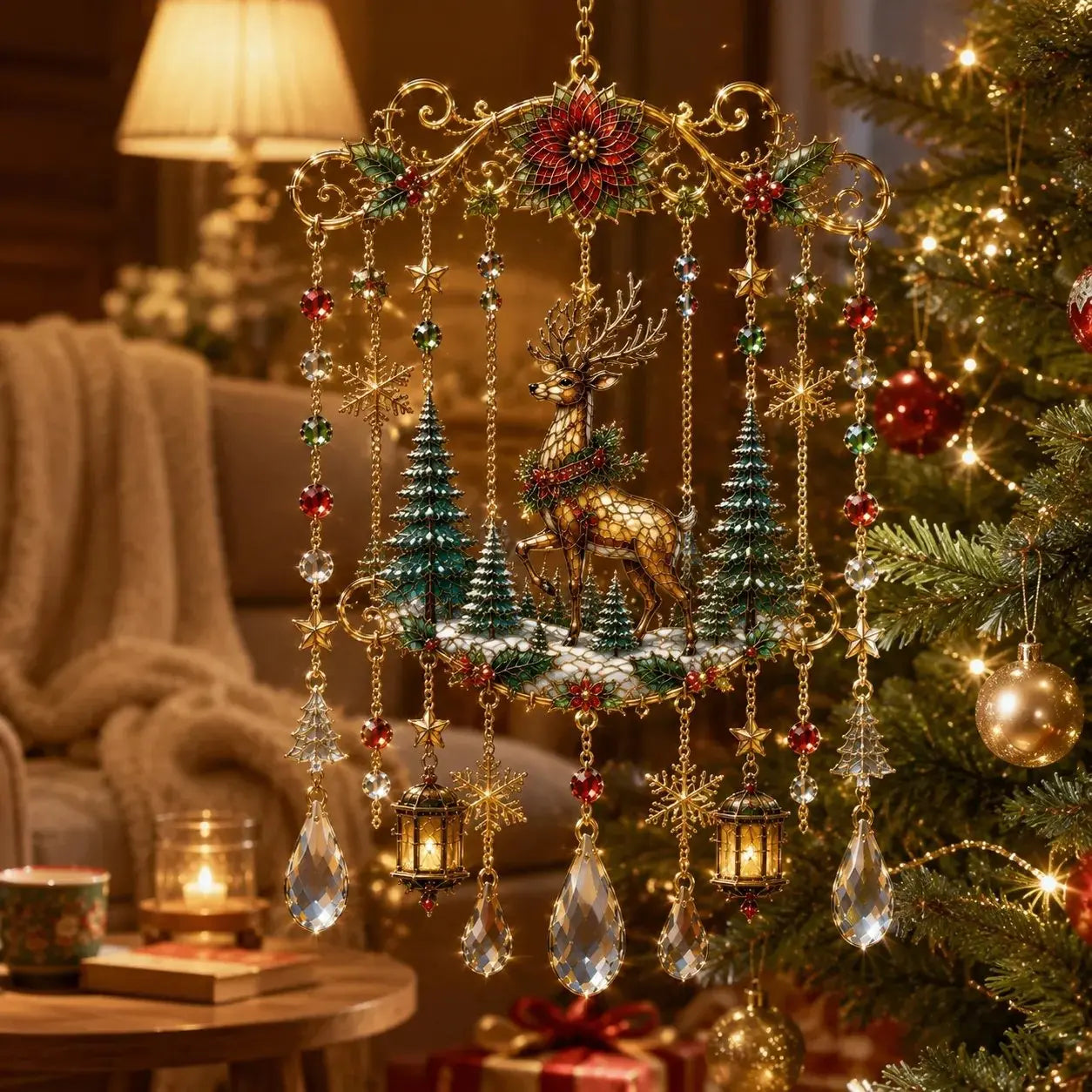 🔥Último día con 49% de descuento: Adorno navideño de vidrieras hecho a mano para ventanas.