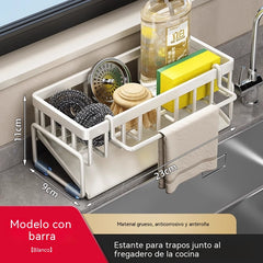 Estante de almacenamiento de cocina, fregadero, escurridor de paños de cocina