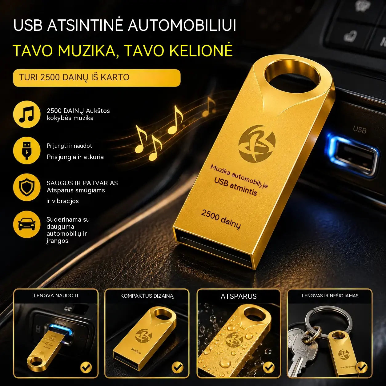 🔥🔥【32 GB】Aukštos kokybės universalus USB raktas muzikai automobilyje【2 500 populiarių dainų + 100 vaizdo įrašų】