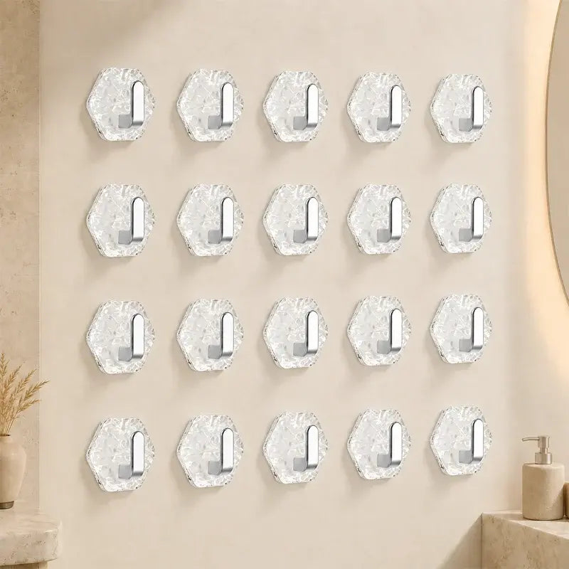 🧊✨ Pack de Ganchos Adhesivos sin Taladro | Súper Resistentes, Transparentes y Multiusos para Baño y Hogar