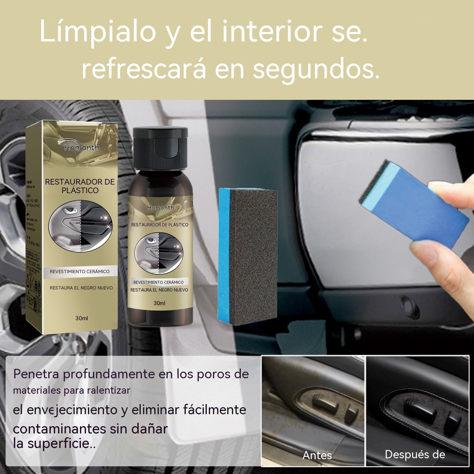 🚗【Compra 1 y recibe 1 gratis】🖤 Kit Restaurador de Plásticos para Auto – Devuelve el Negro Intenso y el Brillo Original 🔥