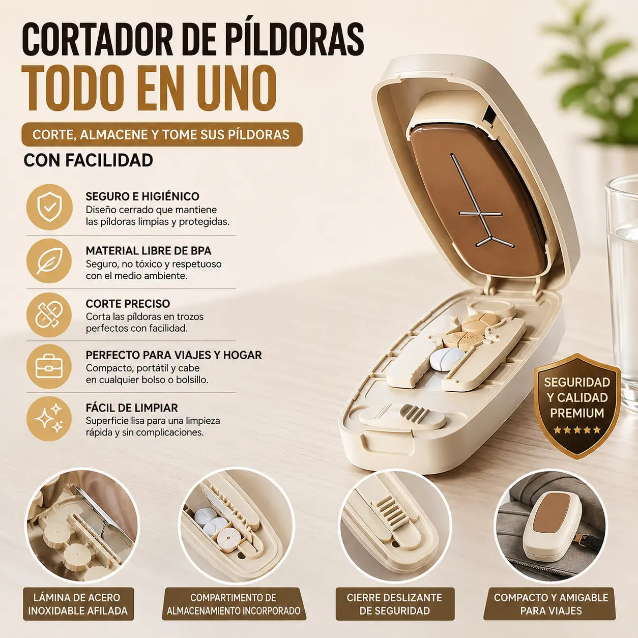 💊 ¡Ahorra un 50%! ✂️ Cortador de pastillas – Corte preciso, práctico para viajar y cuchilla segura ✨