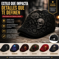 ☠️🌹Boina gótica bordada con calavera, hecha de algodón puro, transpirable y con protección solar.