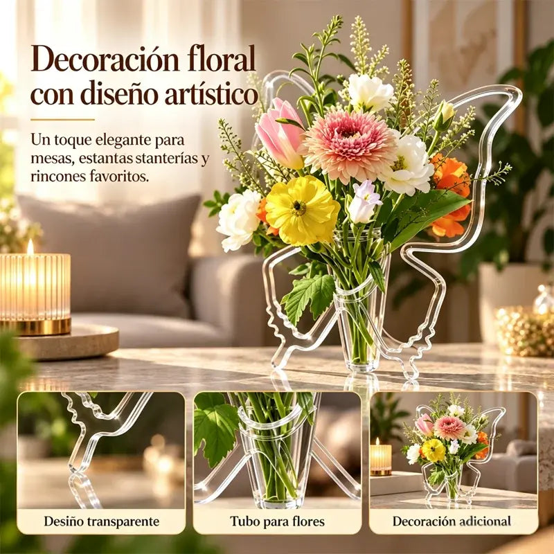 🦋 Jarrón de Mariposa Transparente para Hidroponía | Florero Creativo de Arte para Mesa | Decoración de Hogar y Salón ✨