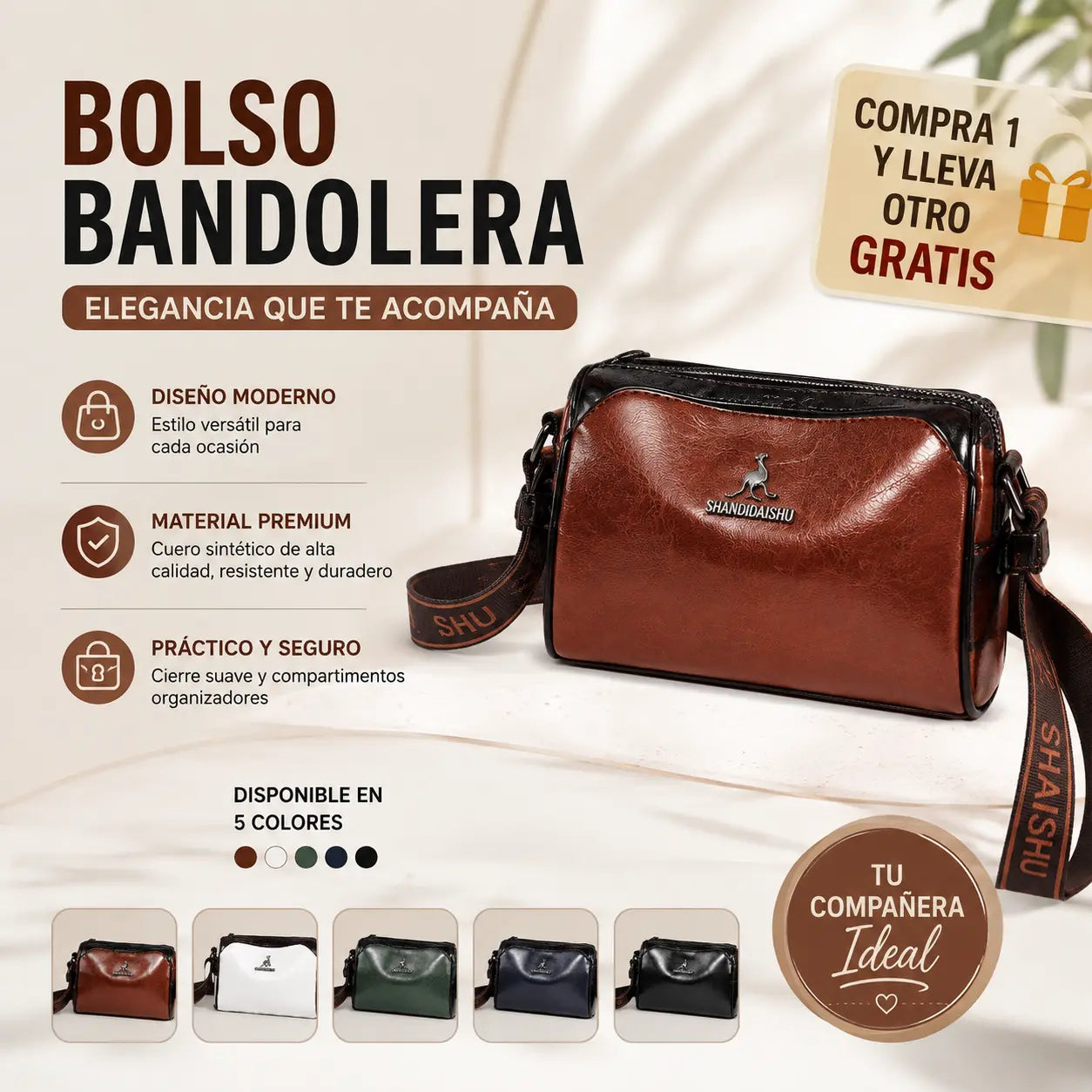 🔥【50% OFF】👜Bolso de cuero suave de gran capacidad, bolso de hombro para mujer