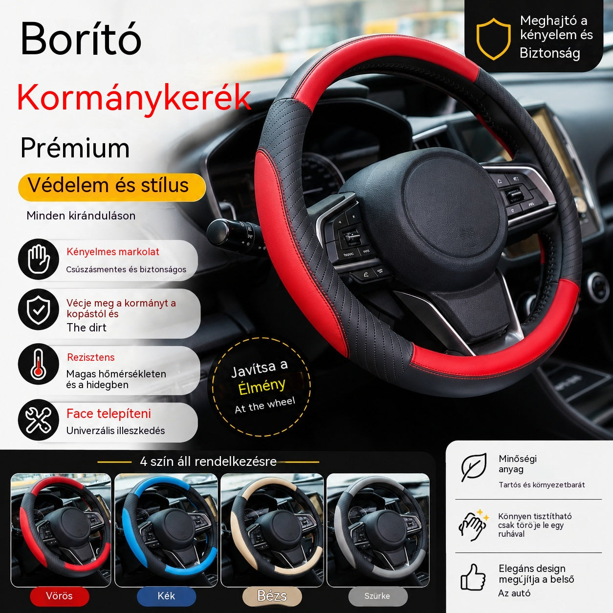 🔥 Valódi bőr kormányvédő – Univerzális, csúszásmentes és tartós autókormány-huzat 🚘