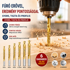 【6 darabos készlet】⚙️ Csigafúró készlet: Nagy sebességű acélból készült, titánbevonatú, és különféle anyagokhoz alkalmas 🧰