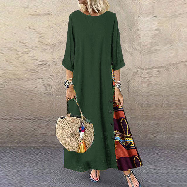 🌾💕[M-5XL] Nuevo vestido vintage de lino con manga media, suave y cómodo
