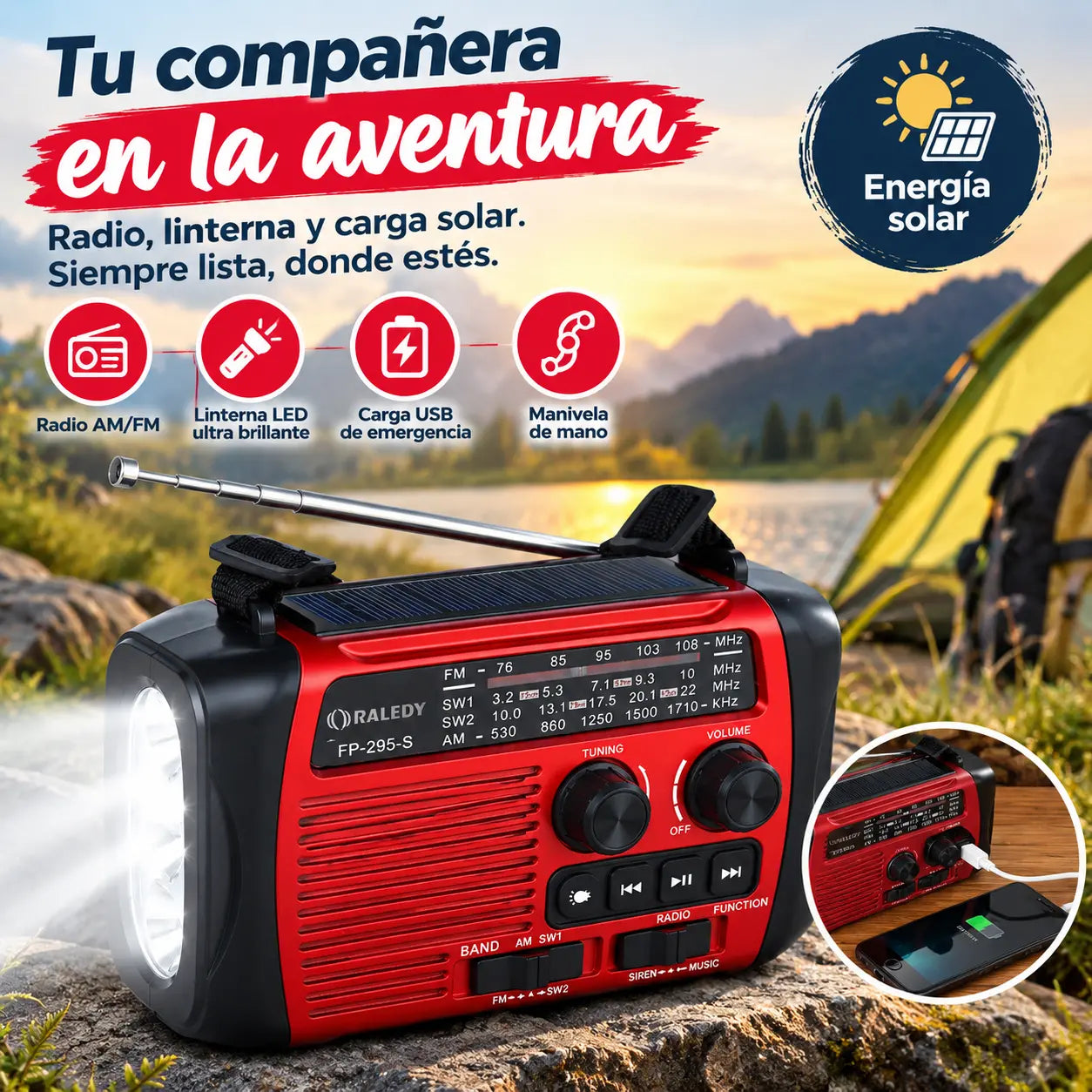 Linterna portátil multifuncional con radio AM 🏕️