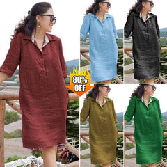 🔥🔥Oferta de tiempo limitado【S-5XL】 2025 nuevo vestido suelto de longitud media con cuello en V de talla grande para mujer de verano