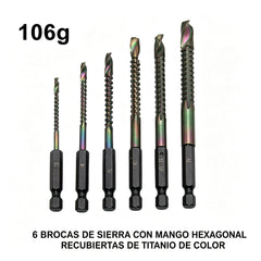 🛠️🔧(6 piezas)Broca helicoidal de acero de alta velocidad con revestimiento de titanio 2 en 1 – Vástago hexagonal, adecuada para taladrar y ranurar madera y metal🔩