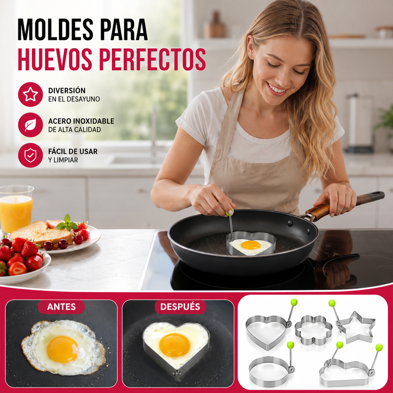 Juego de 5 piezas  🍳🍳🔥 Precio especial de gran venta - Molde para huevos de acero inoxidable
