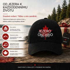 🧢🍁Nastavitelná retro baseballová čepice zdobená výšivkou javorového listu s motivem jezera
