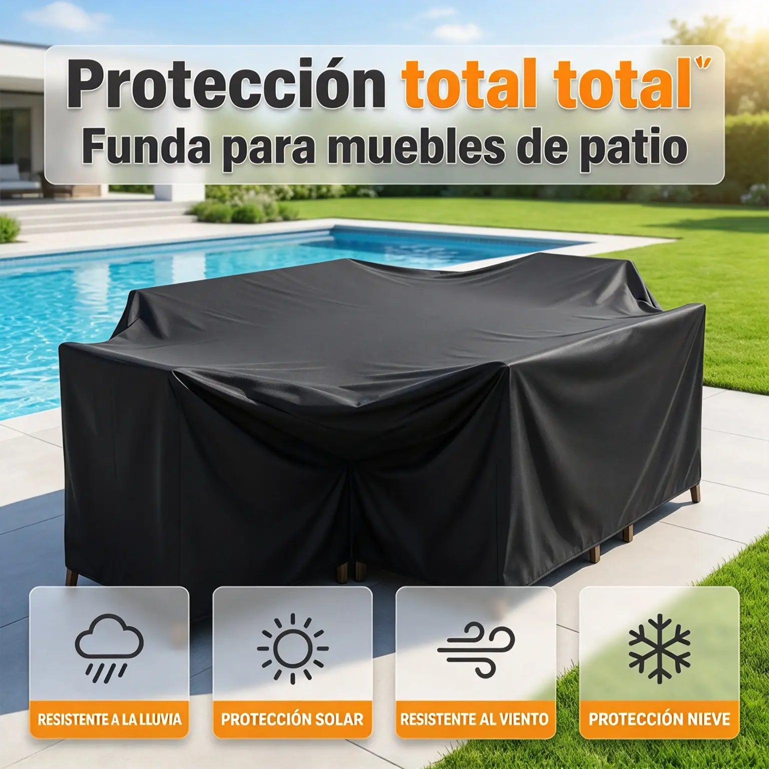 🔥 Funda impermeable para muebles de exterior: tejido Oxford 210D, resistente a los rayos UV y al viento. Protege los muebles de patio, de jardín y los cojines contra la lluvia, el sol y el polvo. 🪑✨