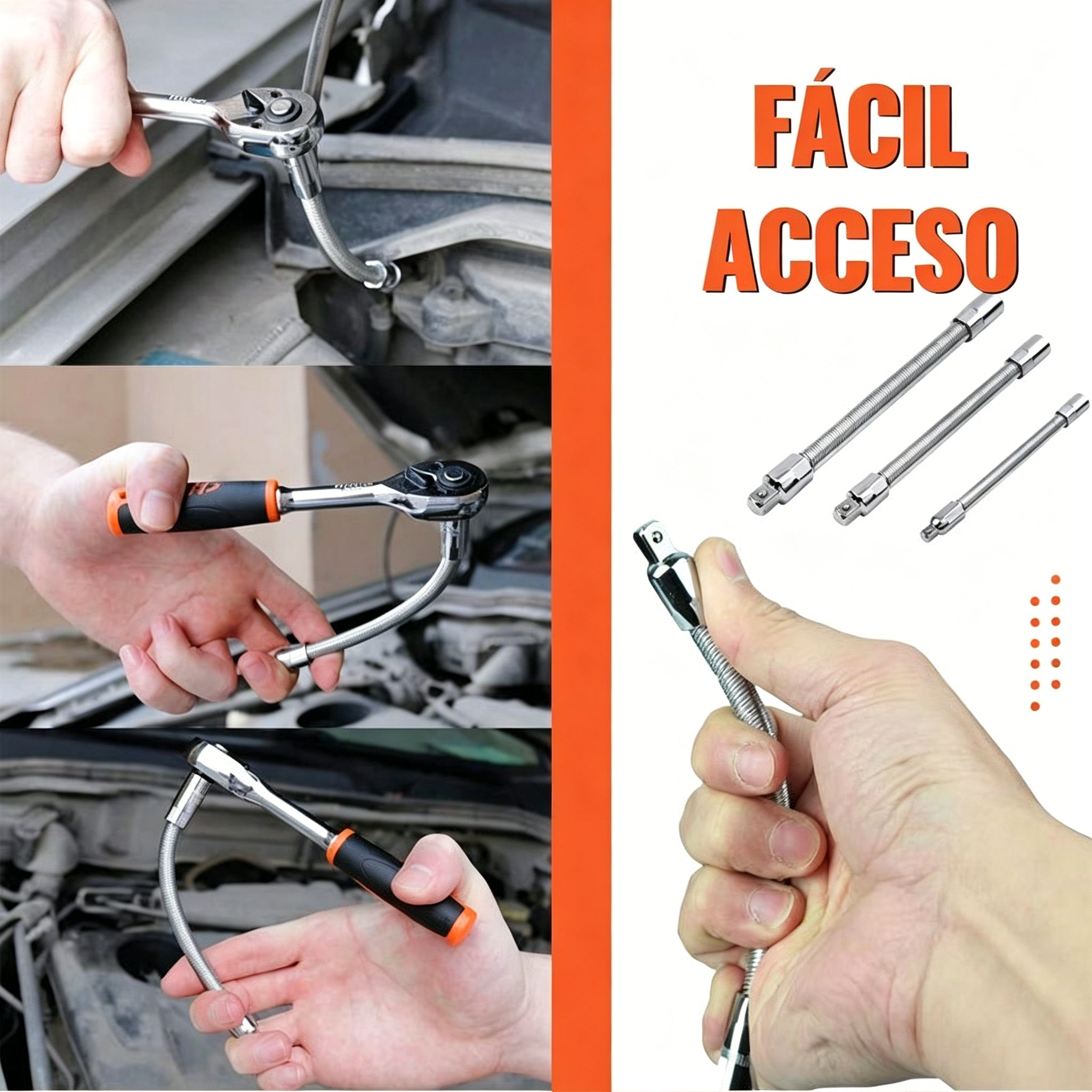 🔩 3 tamaños (1/4", 3/8", 1/2") ⚙️ Barra extensible flexible para llave de carraca - vanadio, llega a rincones estrechos, bloqueo de bola - ideal para maquinistas y aficionados al bricolaje 🛠️