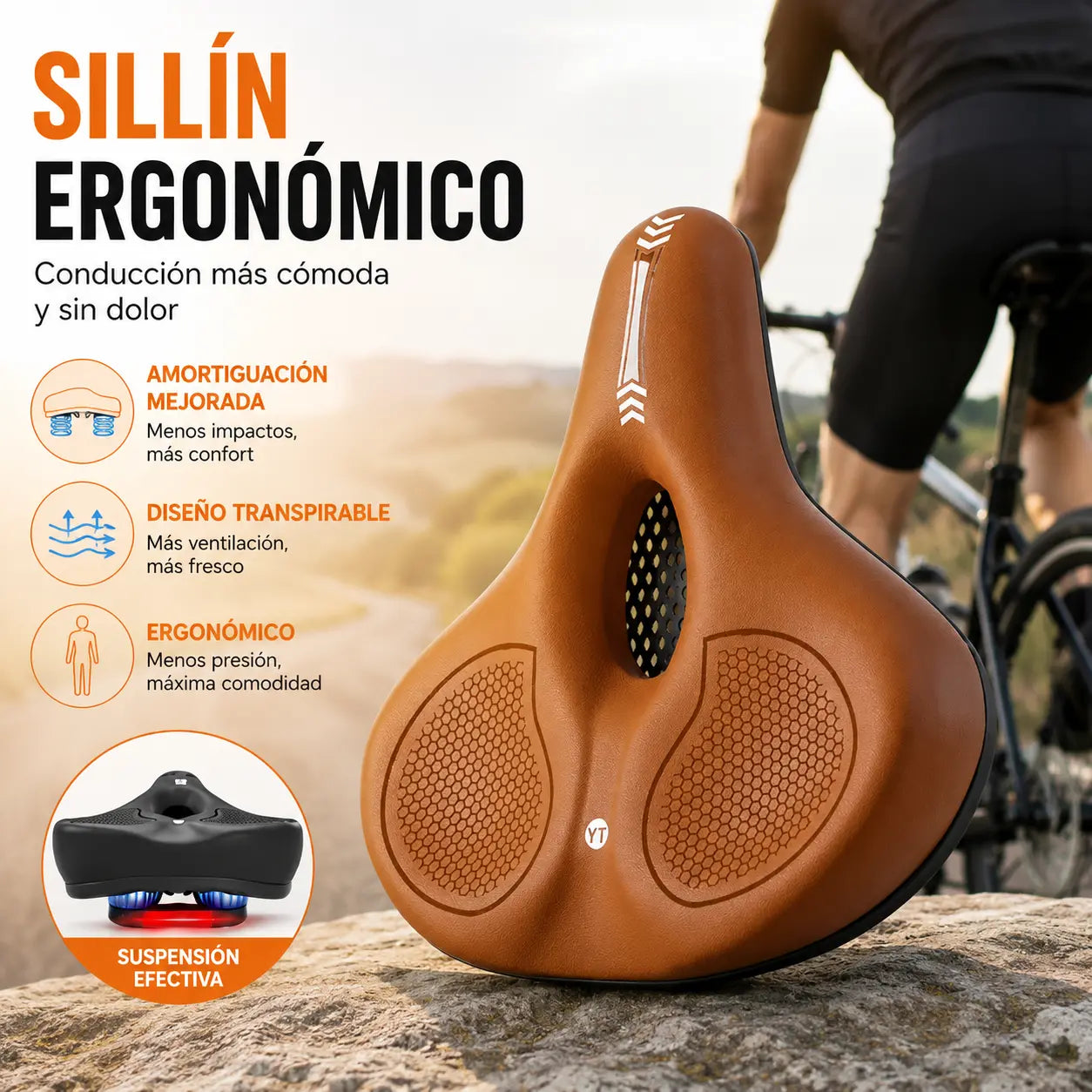 🚲Sillín de bicicleta de silicona engrosada: relleno de espuma de alta densidad 🧽, alivia el dolor 💆‍♂️, proporciona absorción de impactos 🔨, adecuado para bicicletas de montaña 🚵‍♂️ y bicicletas de carretera 🚴‍♀️