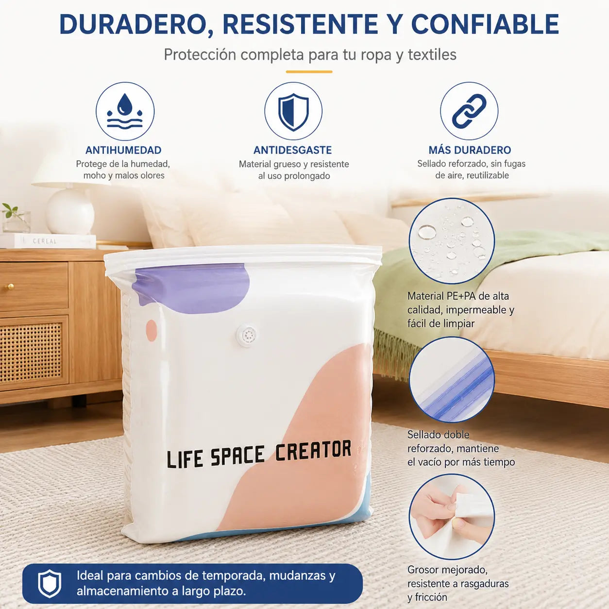 👕📦【5 piezas 28 euros】Bolsas de compresión para guardar ropa, no requieren vacío, diseño reforzado.