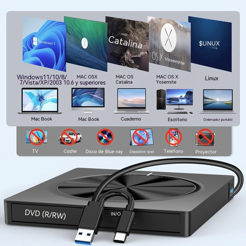 📢📢¡50% de descuento! 💿💻 Lector de CD/DVD Externo – Plug & Play, Portátil y Compatible con Mac/Windows