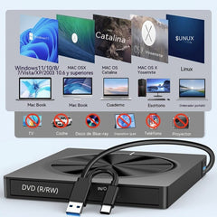 📢📢¡50% de descuento! 💿💻 Lector de CD/DVD Externo – Plug & Play, Portátil y Compatible con Mac/Windows