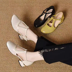 🔥🔥【35-40】Sandalias de verano 2025, tacón grueso, piel suave, ahuecadas y transpirables, nuevo estilo